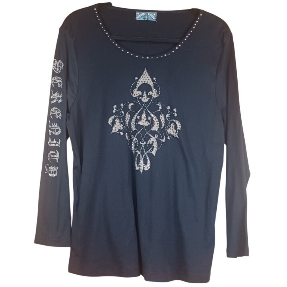 Vanilla Sugar 2X Black Gothic Rhinestone Serenity Sleeve Y2K Biker Goth Top